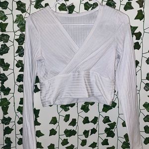 White V Neck Long Sleeved Shirt